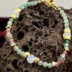 Bracelet Pierre de Fluorite, Tourmaline rose, Prerana, Labradorite