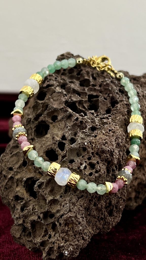 Bracelet Pierre de Fluorite, Tourmaline rose, Prerana, Labradorite
