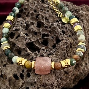 BRACELET JASMIT, AGATE INDIENNE, QUARTZ CERISE