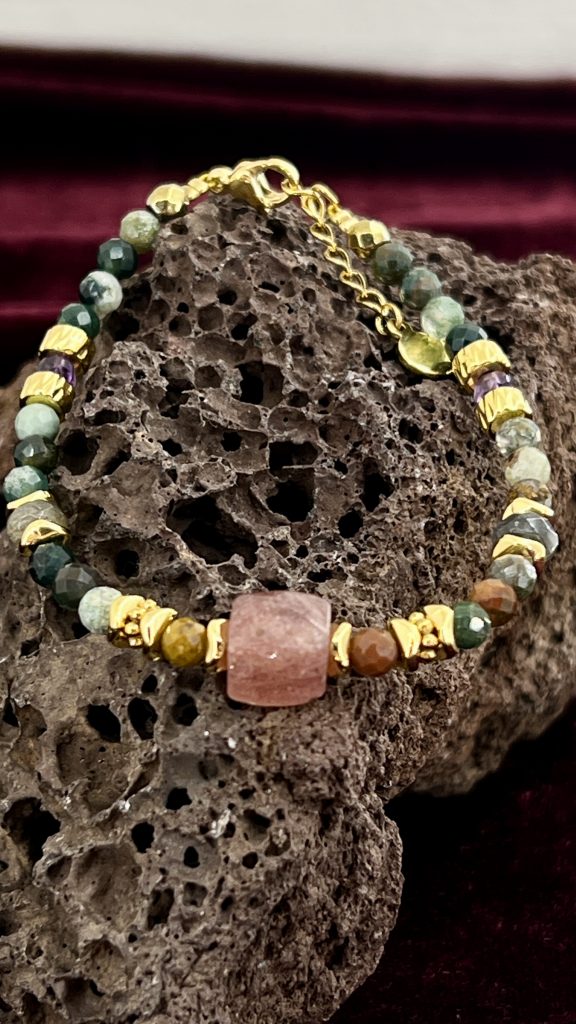 BRACELET JASMIT, AGATE INDIENNE, QUARTZ CERISE
